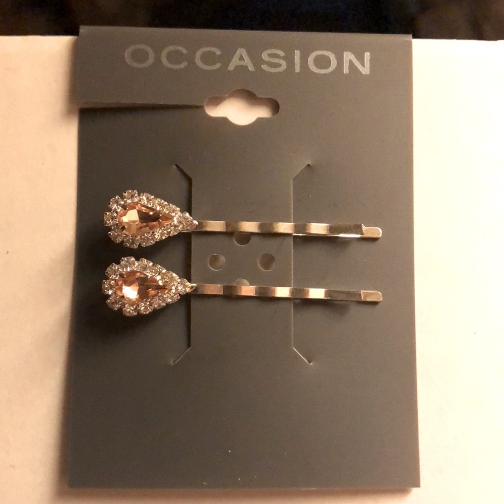 NWT Occasion fancy hair pins with pink stone and rhinestones on silver